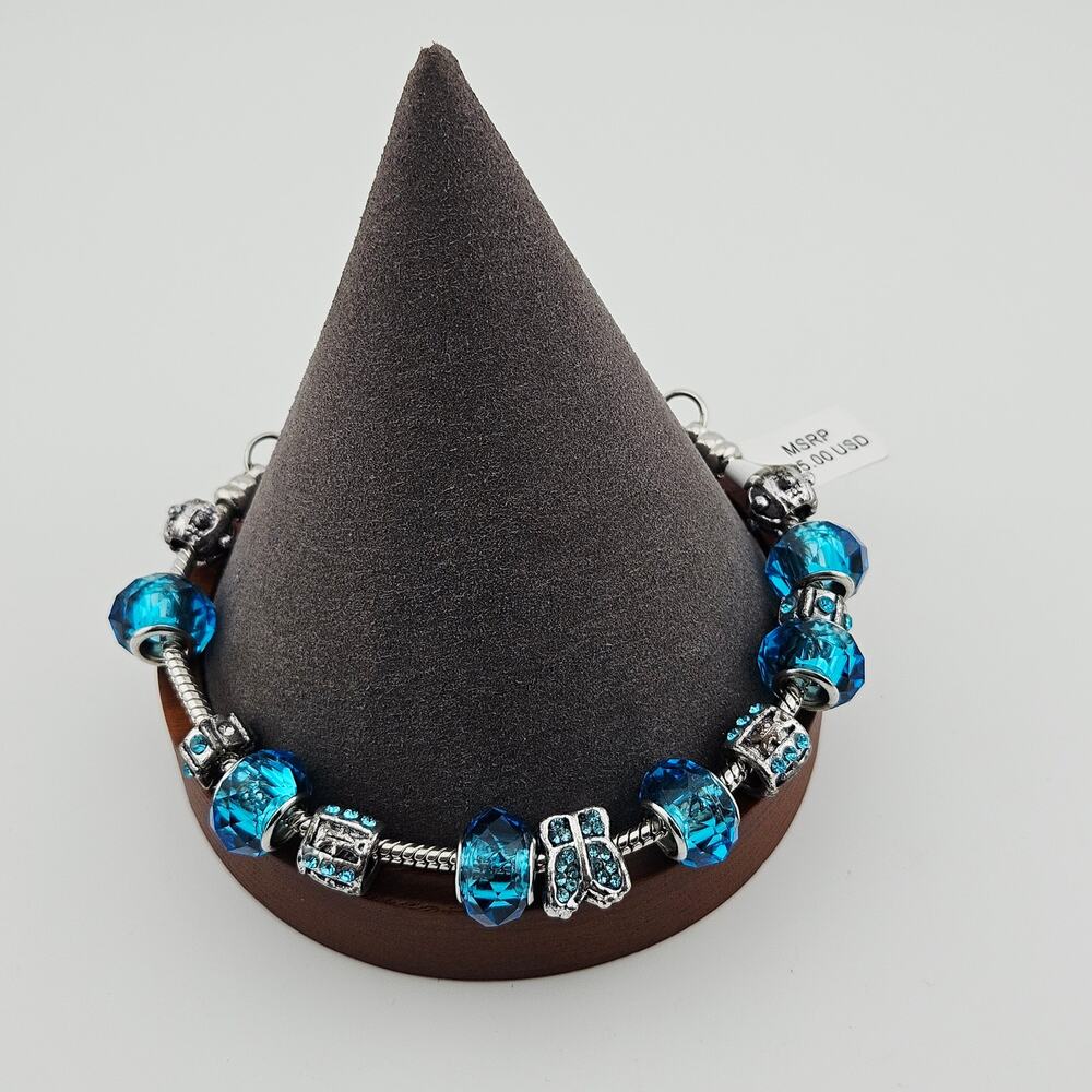 Bella Charms Slide Style Beaded Charm Bracelet Silver Tone Blue Butterfly Fairy - Picture 4 of 6